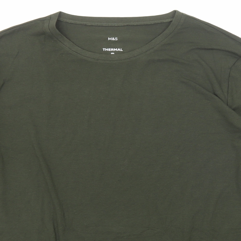 Marks and Spencer Mens Green Polyester T-Shirt Size 2XL Round Neck