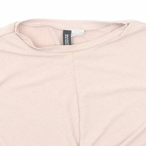 Divided by H&M Womens Pink Polyester Cropped T-Shirt Size M Round Neck - Knot Front