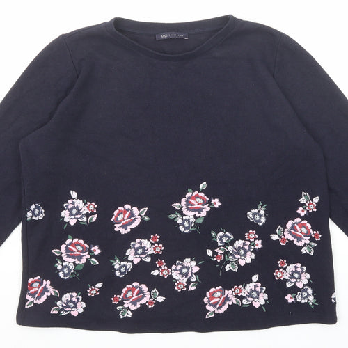 Marks and Spencer Womens Blue Round Neck Floral Polyester Pullover Jumper Size 14