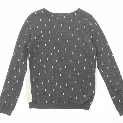 H&M Girls Grey Round Neck Geometric Acrylic Pullover Jumper Size 9-10 Years Pullover - Cat Print