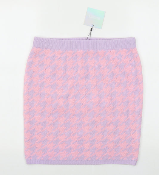 Missguided Womens Pink Geometric Acrylic Bandage Skirt Size 12 - Houndstooth Pattern