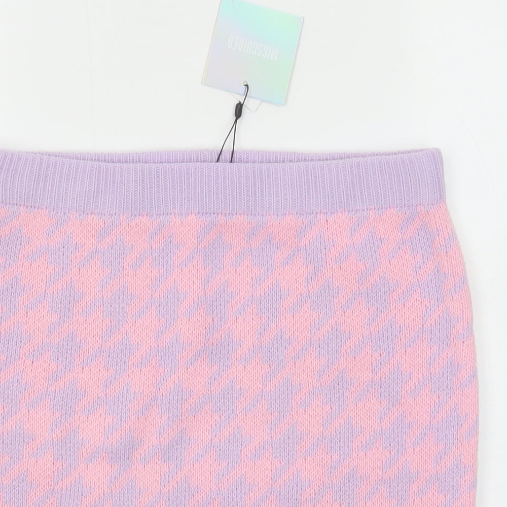 Missguided Womens Pink Geometric Acrylic Bandage Skirt Size 12 - Houndstooth Pattern