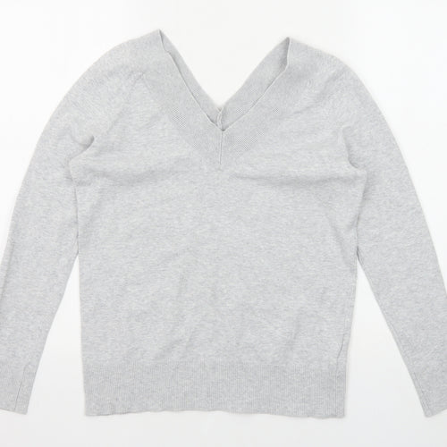 Portmans Womens Grey V-Neck Cotton Pullover Jumper Size XS