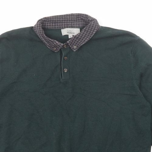 Marks and Spencer Mens Green Cotton Polo Size L Collared Button