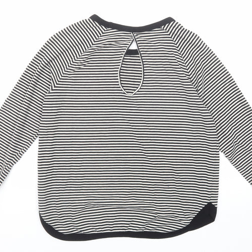 NEXT Womens Black Striped Cotton Basic T-Shirt Size 14 Boat Neck