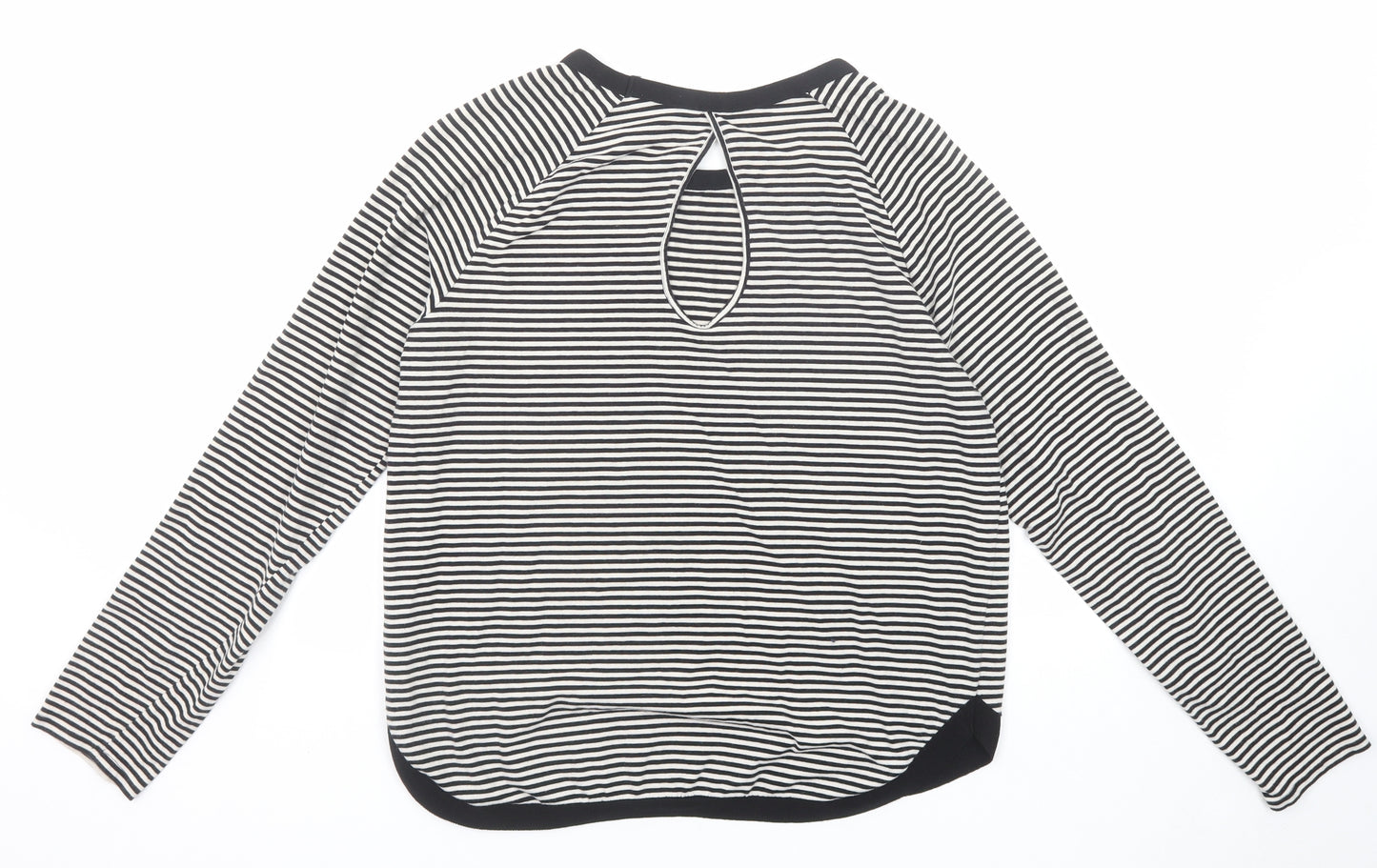 NEXT Womens Black Striped Cotton Basic T-Shirt Size 14 Boat Neck