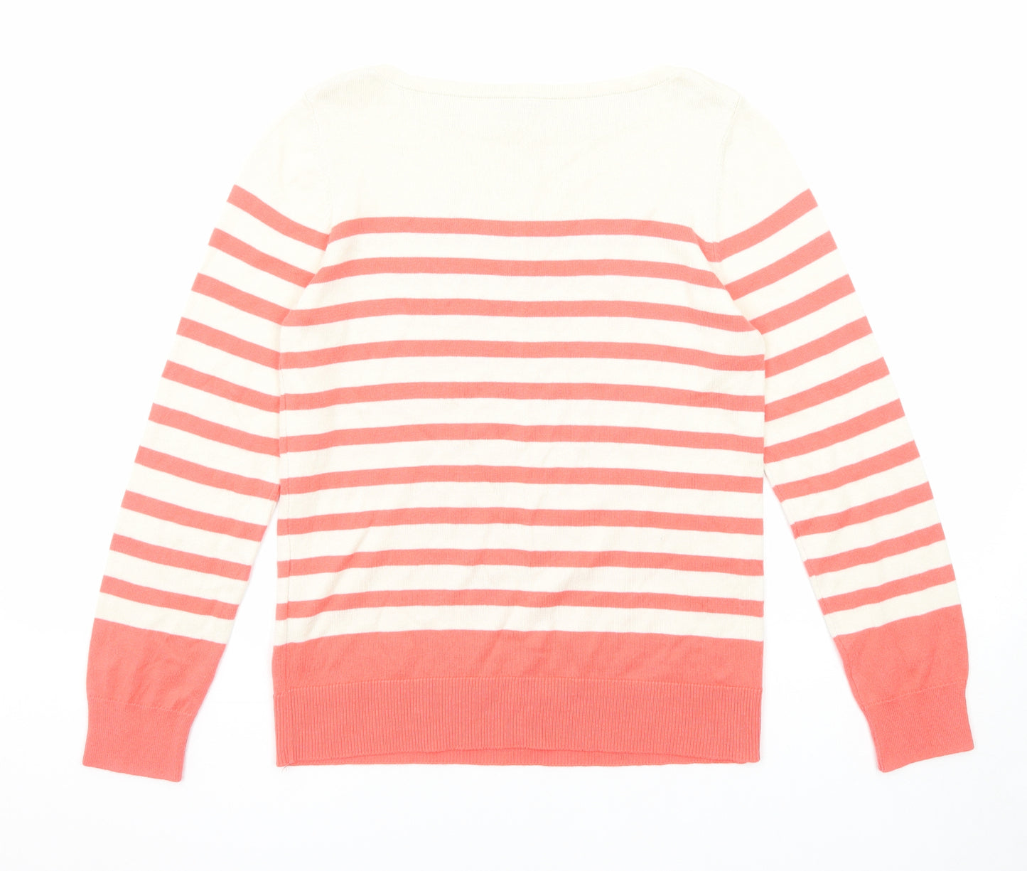 M&Co Womens Pink Round Neck Striped Acrylic Pullover Jumper Size 8
