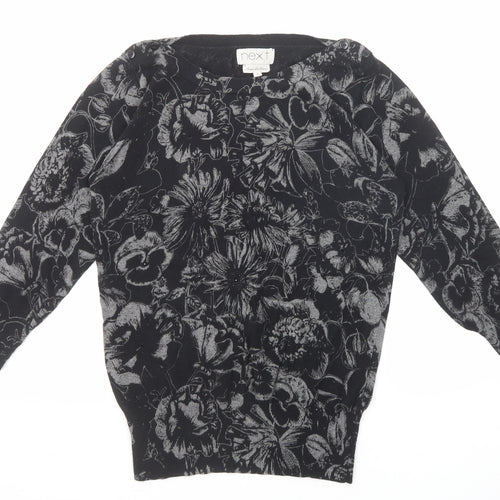 NEXT Womens Black Round Neck Floral Cotton Pullover Jumper Size 8