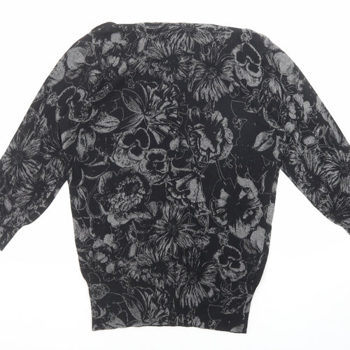 NEXT Womens Black Round Neck Floral Cotton Pullover Jumper Size 8