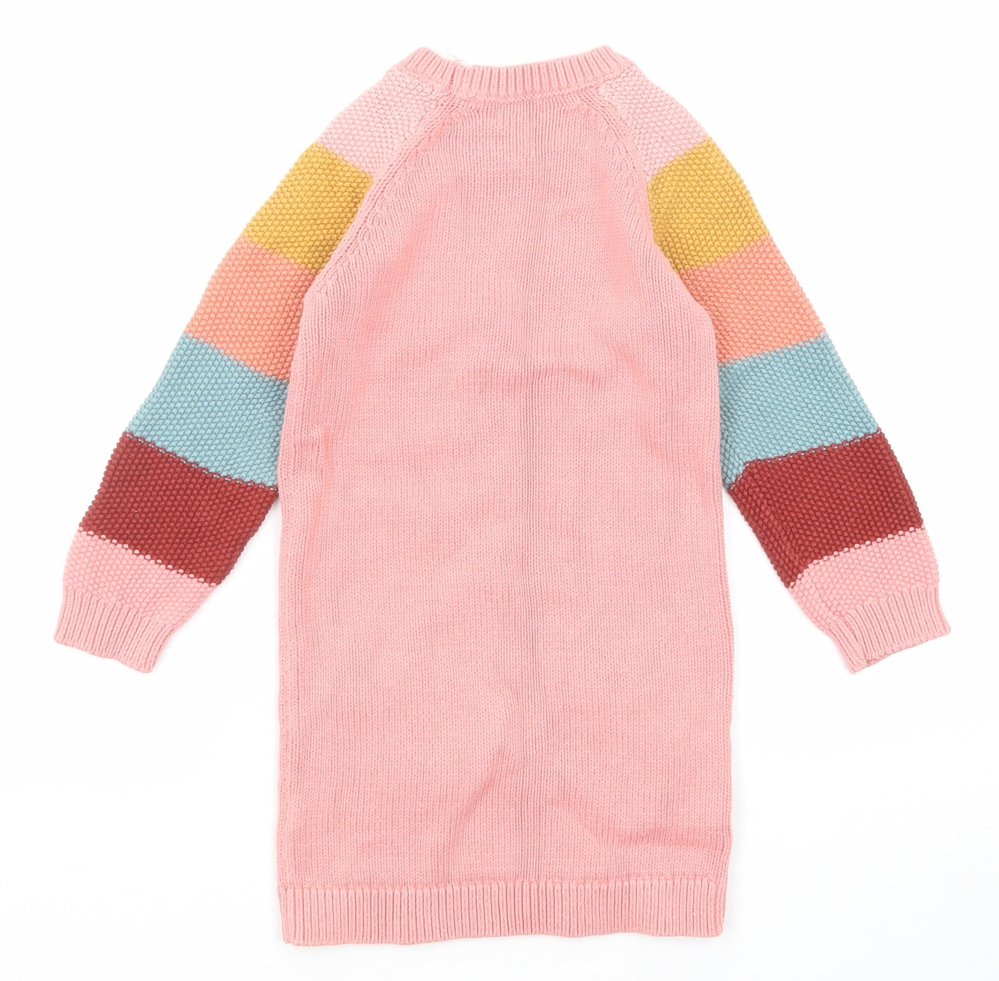 NEXT Girls Pink Round Neck Striped Cotton Pullover Jumper Size 3-4 Years Pullover - Rabbit Pattern