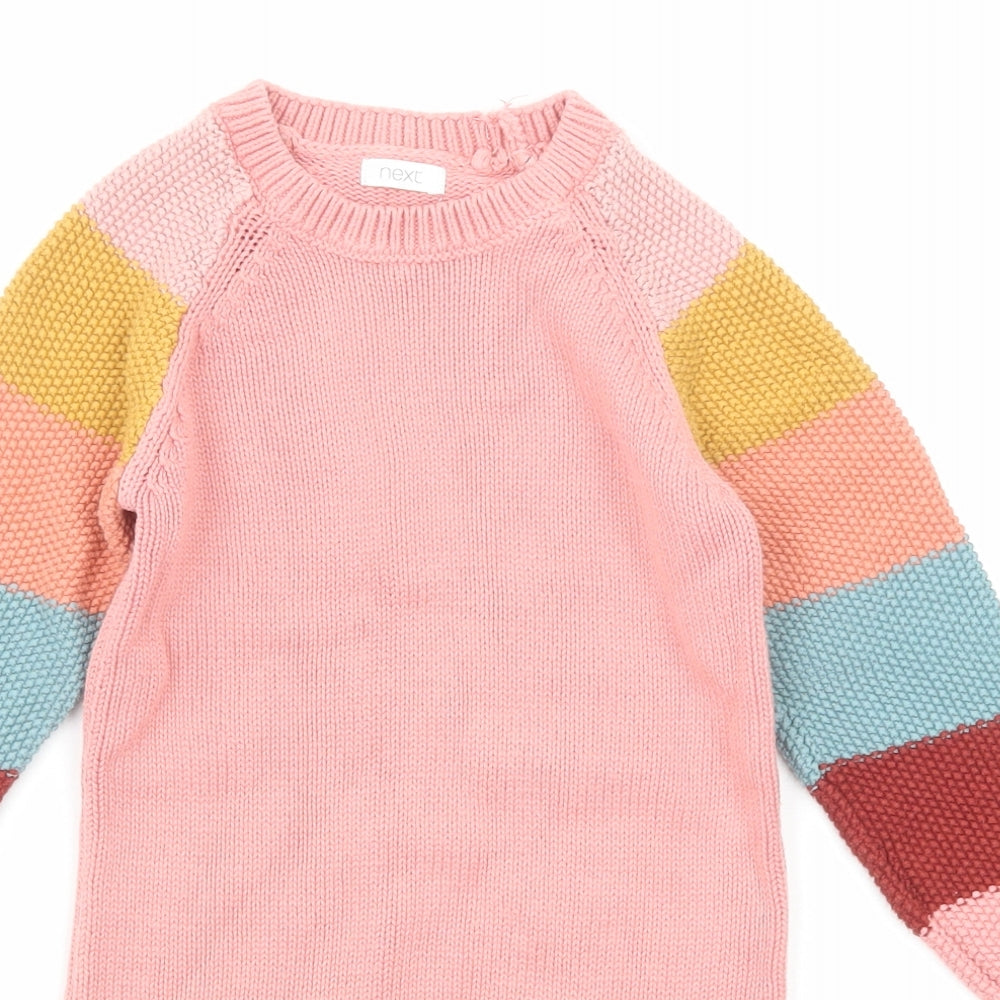 NEXT Girls Pink Round Neck Striped Cotton Pullover Jumper Size 3-4 Years Pullover - Rabbit Pattern