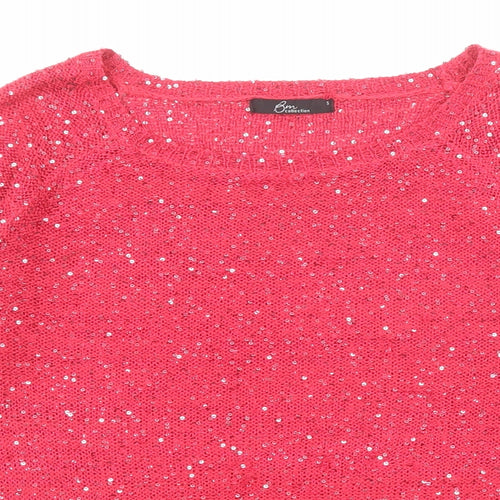 Bonmarché Womens Pink Round Neck Polyester Pullover Jumper Size S