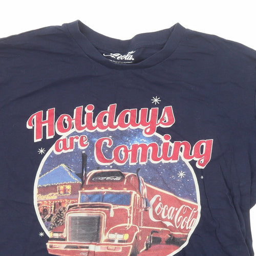 Coca-Cola Mens Blue Cotton T-Shirt Size M Round Neck - Christmas Holiday are Coming