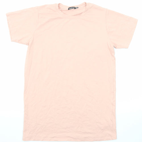 Boohoo Womens Pink Cotton Basic T-Shirt Size 12 Crew Neck