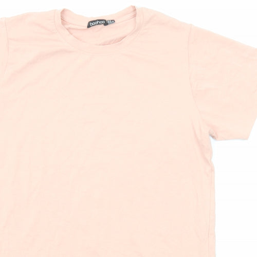 Boohoo Womens Pink Cotton Basic T-Shirt Size 12 Crew Neck