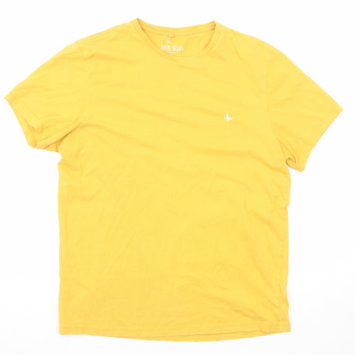 Jack Wills Mens Yellow Polyester T-Shirt Size L Round Neck