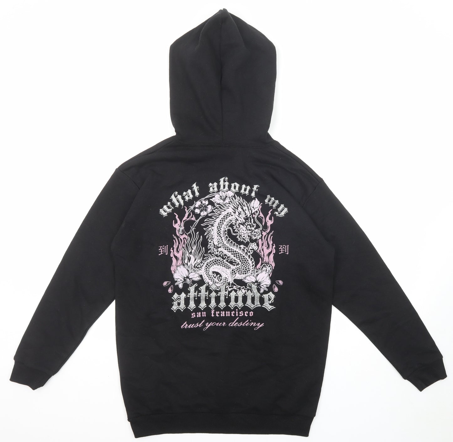 New Look Girls Black Cotton Pullover Hoodie Size 12-13 Years Pullover - Dragon