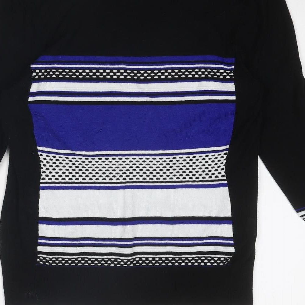 Principles Womens Black Round Neck Striped Viscose Pullover Jumper Size 14