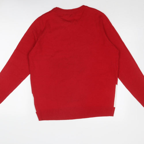ESMARA Womens Red Round Neck Acrylic Pullover Jumper Size 12 - Size 12-14, Light up nose Reindeer