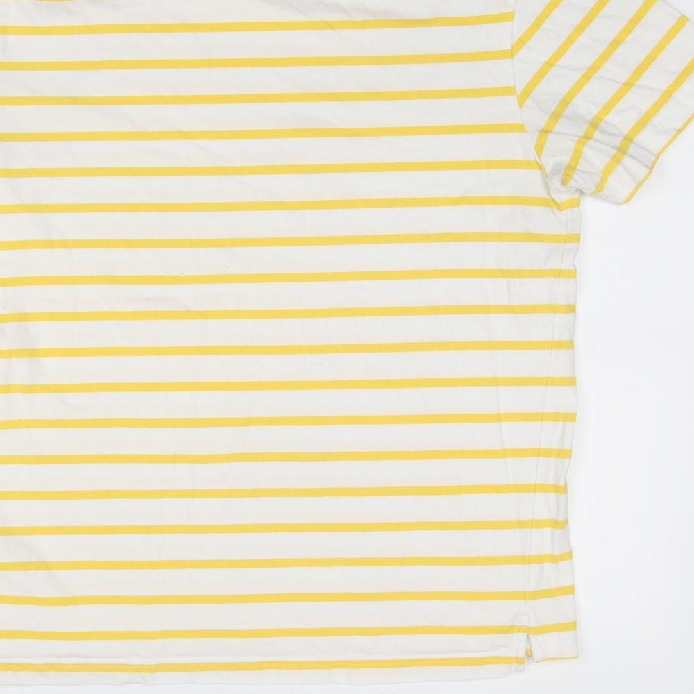 Marks and Spencer Mens Yellow Striped Cotton T-Shirt Size L Round Neck