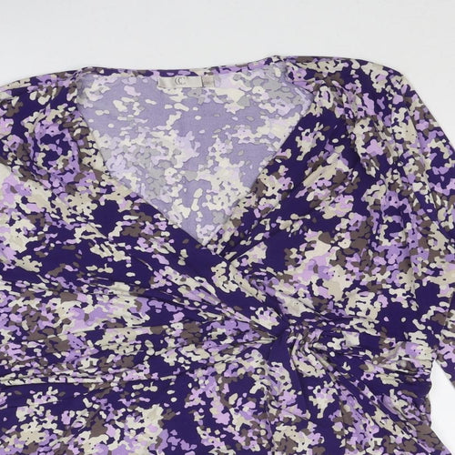 CC Womens Purple Geometric Polyester Basic Blouse Size XL V-Neck