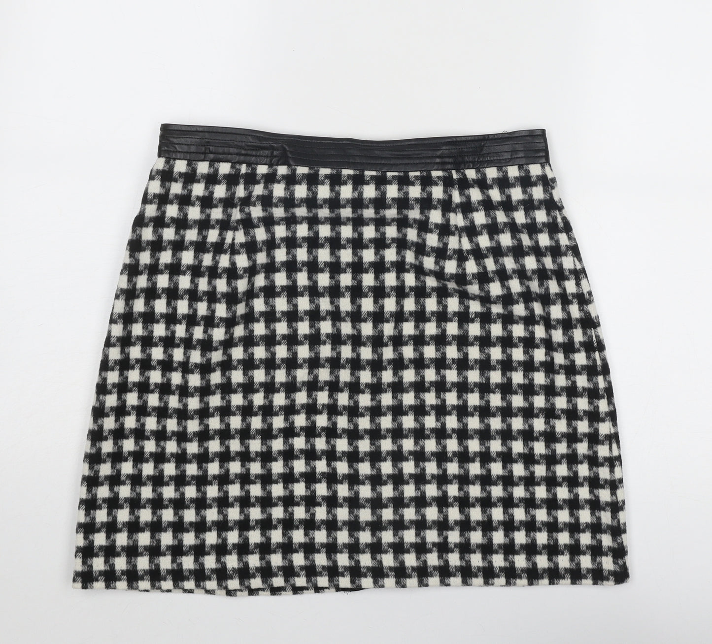 Joy Womens Black Geometric Polyester A-Line Skirt Size 12 Button