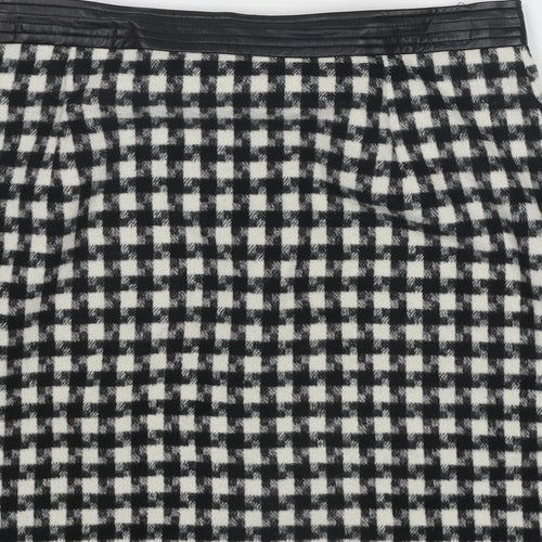 Joy Womens Black Geometric Polyester A-Line Skirt Size 12 Button