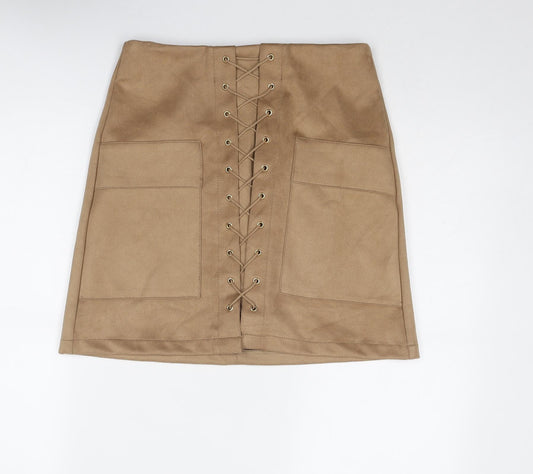 Michelle Keegan Womens Beige Polyester A-Line Skirt Size 12 Zip
