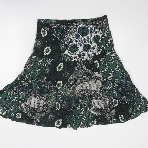 Etam Womens Green Geometric Cotton Swing Skirt Size 12 Zip