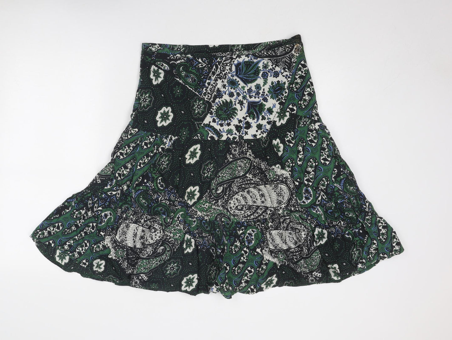 Etam Womens Green Geometric Cotton Swing Skirt Size 12 Zip