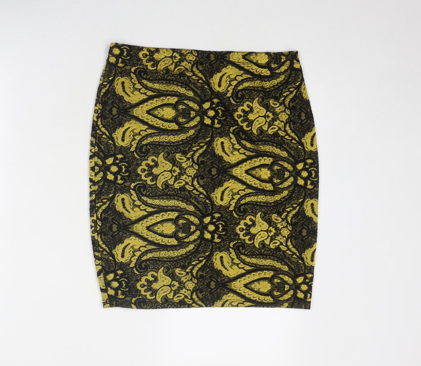 Topshop Womens Yellow Geometric Polyester A-Line Skirt Size 14