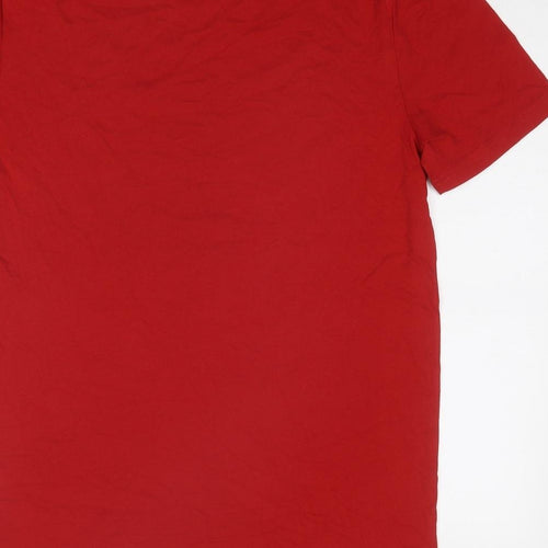 Marks and Spencer Mens Red Cotton T-Shirt Size S Round Neck - Merry Christmas Brew Dolph