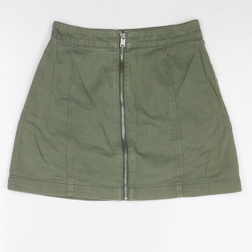 Divided by H&M Womens Green Cotton A-Line Skirt Size 6 Zip