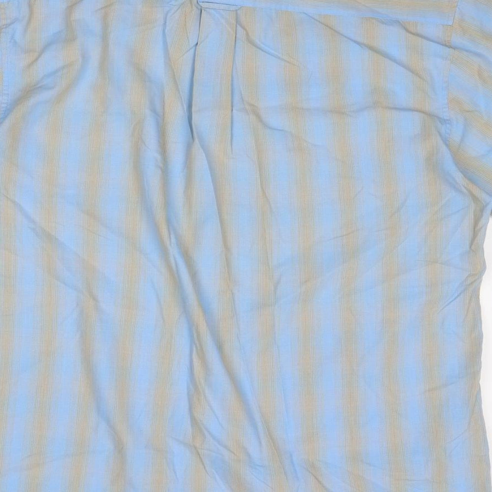 Ben Sherman Mens Blue Striped Polyester Button-Up Size L Collared Button