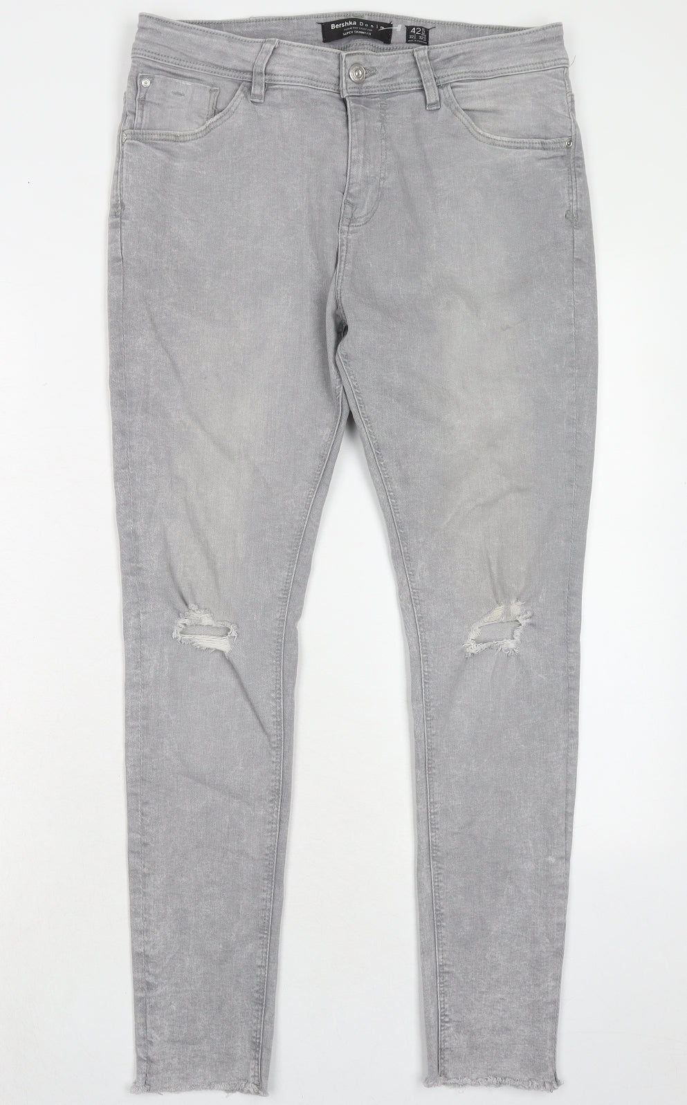 Bershka Mens Grey Cotton Skinny Jeans Size 32 in Regular Zip