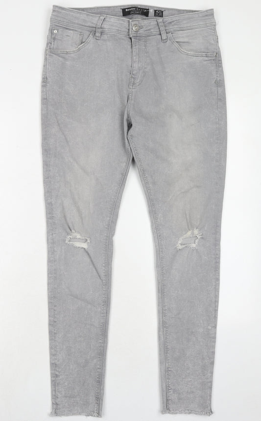 Bershka Mens Grey Cotton Skinny Jeans Size 32 in Regular Zip