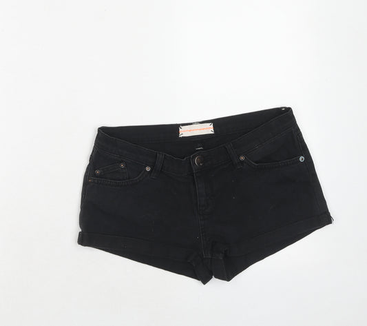 Topshop Womens Black Cotton Hot Pants Shorts Size 28 in Regular Zip