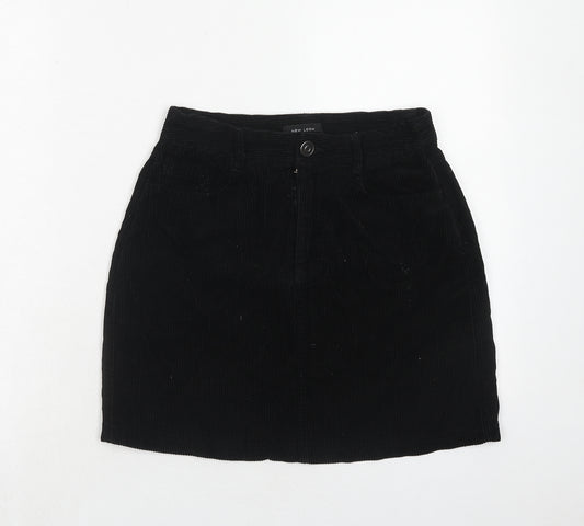 New Look Womens Black Cotton A-Line Skirt Size 8 Zip