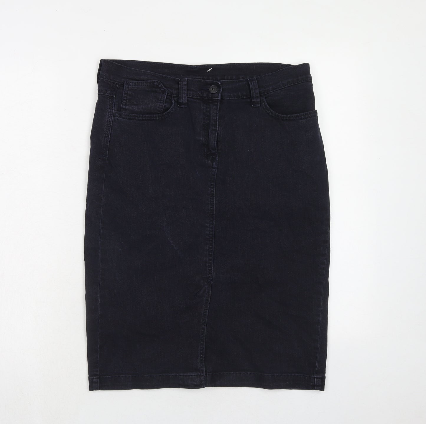 Marks and Spencer Womens Blue Cotton A-Line Skirt Size 12 Zip