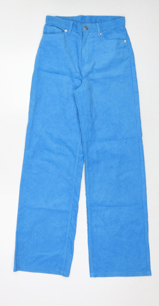 Monki Womens Blue Cotton Trousers Size 6 Regular Zip