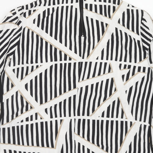 Principles Womens White Geometric Polyester Basic Blouse Size 16 Round Neck