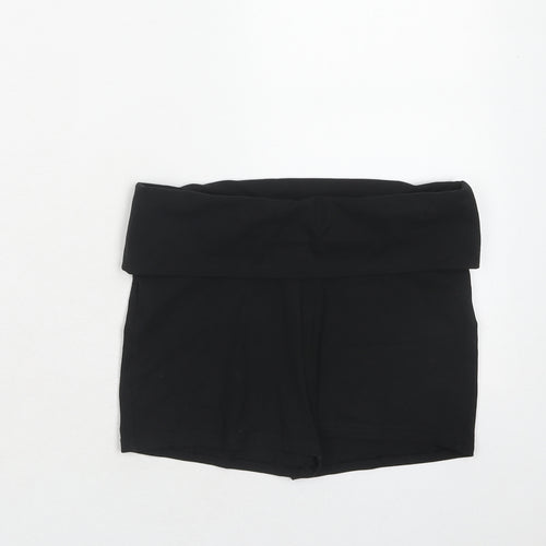 New Look Womens Black Cotton Basic Shorts Size S Regular Pull On - Fold-Over Waist