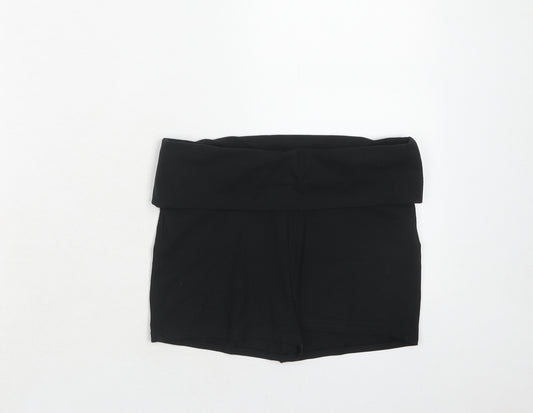 New Look Womens Black Cotton Basic Shorts Size S Regular Pull On - Fold-Over Waist