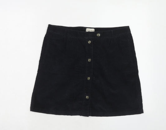 Indigo Womens Black Cotton A-Line Skirt Size 10 Button