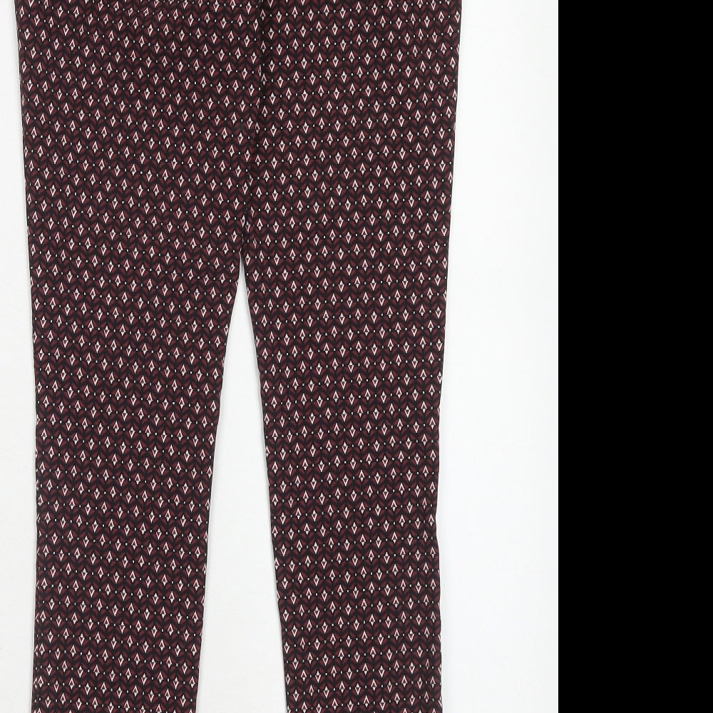 Dorothy Perkins Womens Red Geometric Viscose Trousers Size 12 Regular Zip