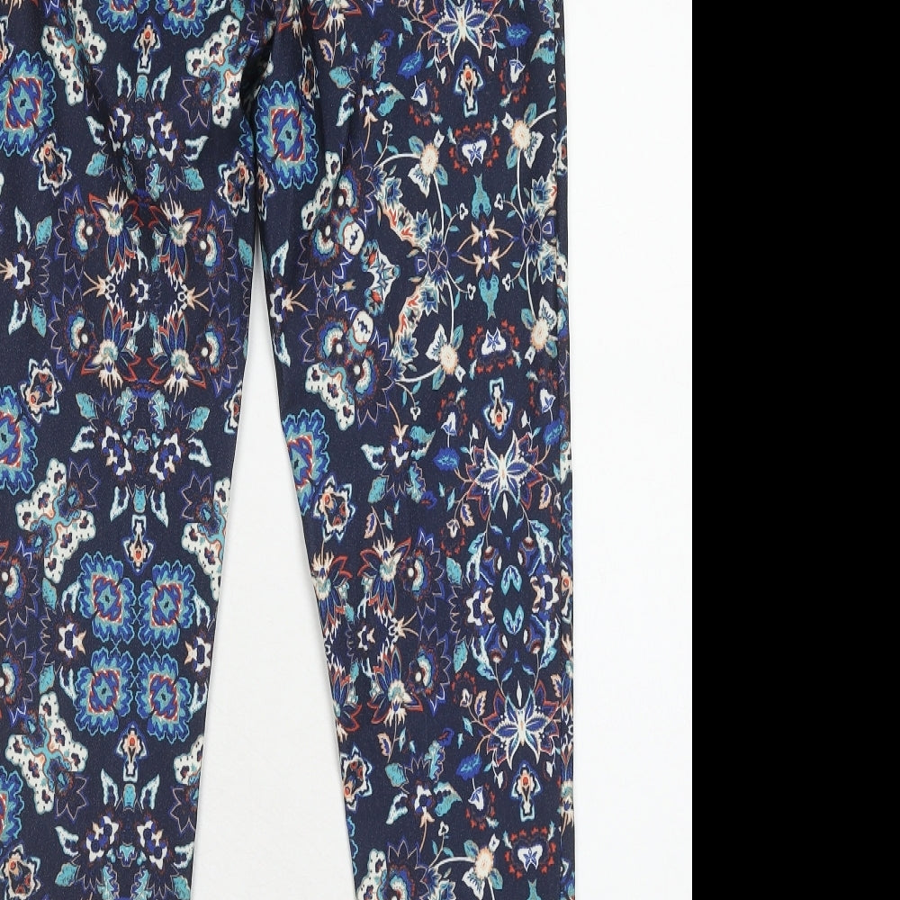 New Look Womens Blue Geometric Polyester Trousers Size 12 Regular Hook & Eye