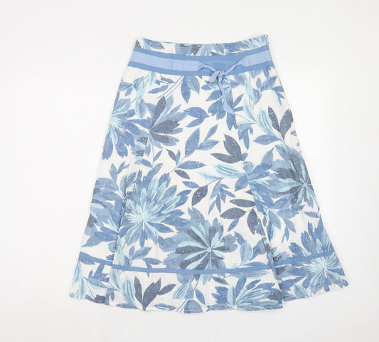 Per Una Womens Blue Floral Cotton Swing Skirt Size 10 Zip