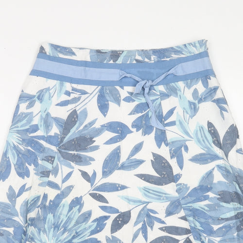 Per Una Womens Blue Floral Cotton Swing Skirt Size 10 Zip