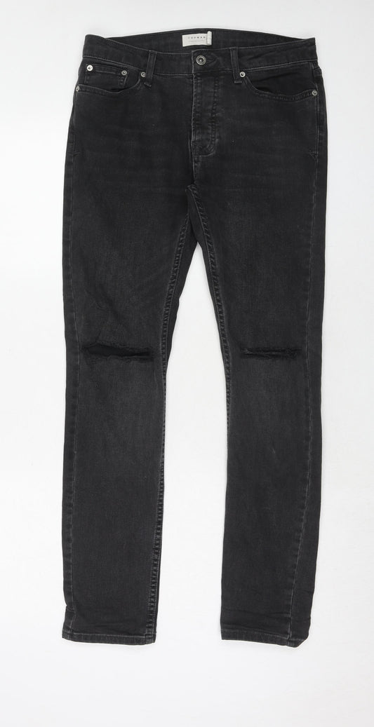 Topman Mens Black Cotton Skinny Jeans Size 30 in L30 in Regular Button