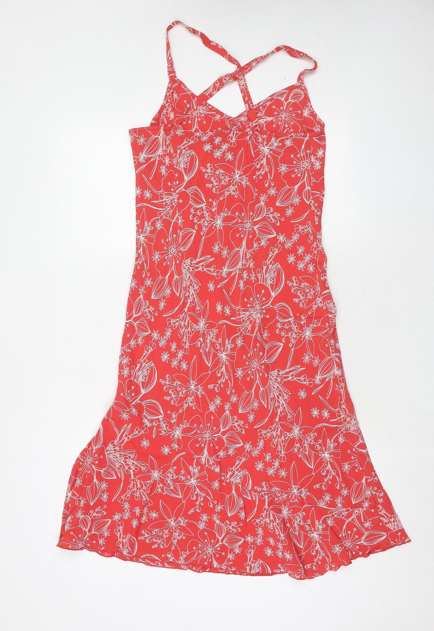La Redoute Womens Red Geometric Viscose Tank Dress Size 14 V-Neck Pullover